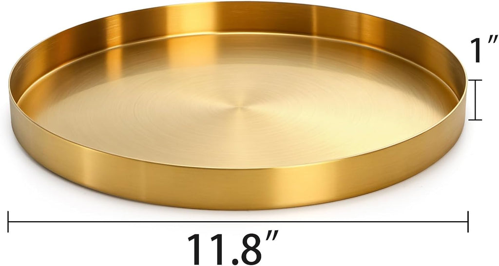 Round Gold Metal Decorative Vanity Tray