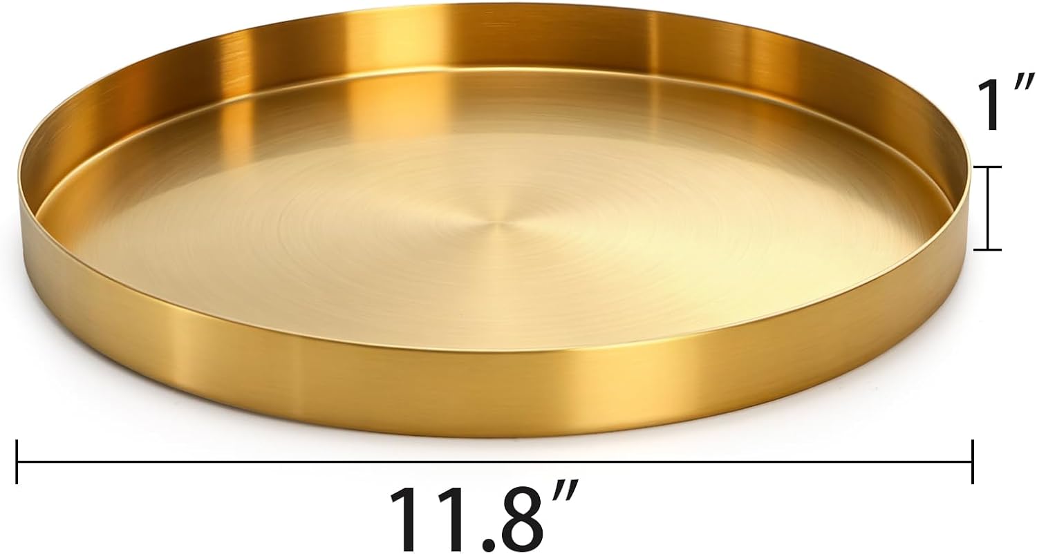 Round Gold Metal Decorative Vanity Tray