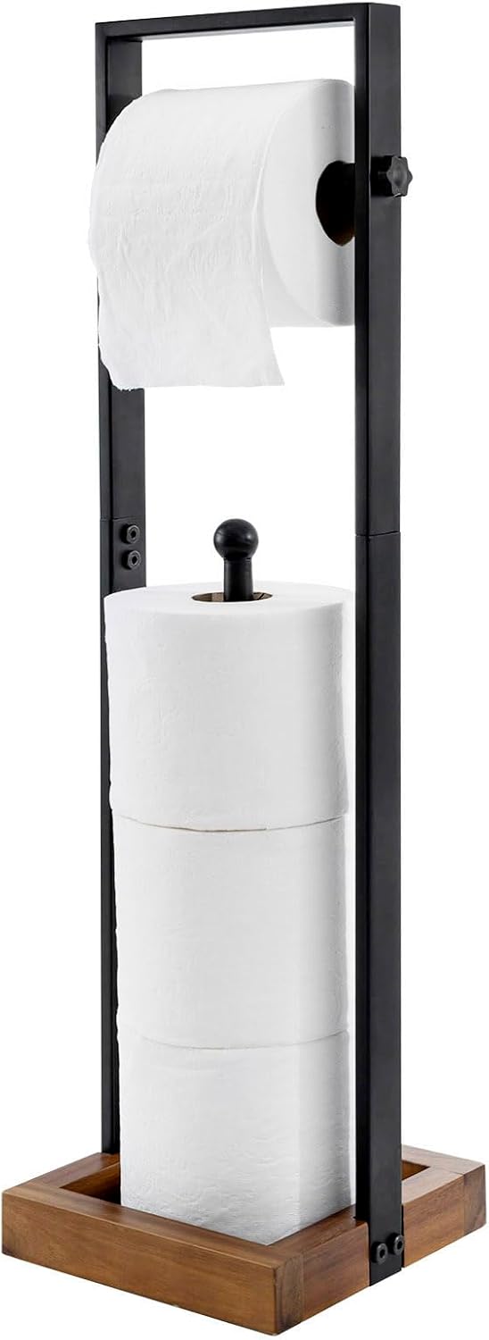 Black Metal Freestanding Toilet Paper Holder Stand