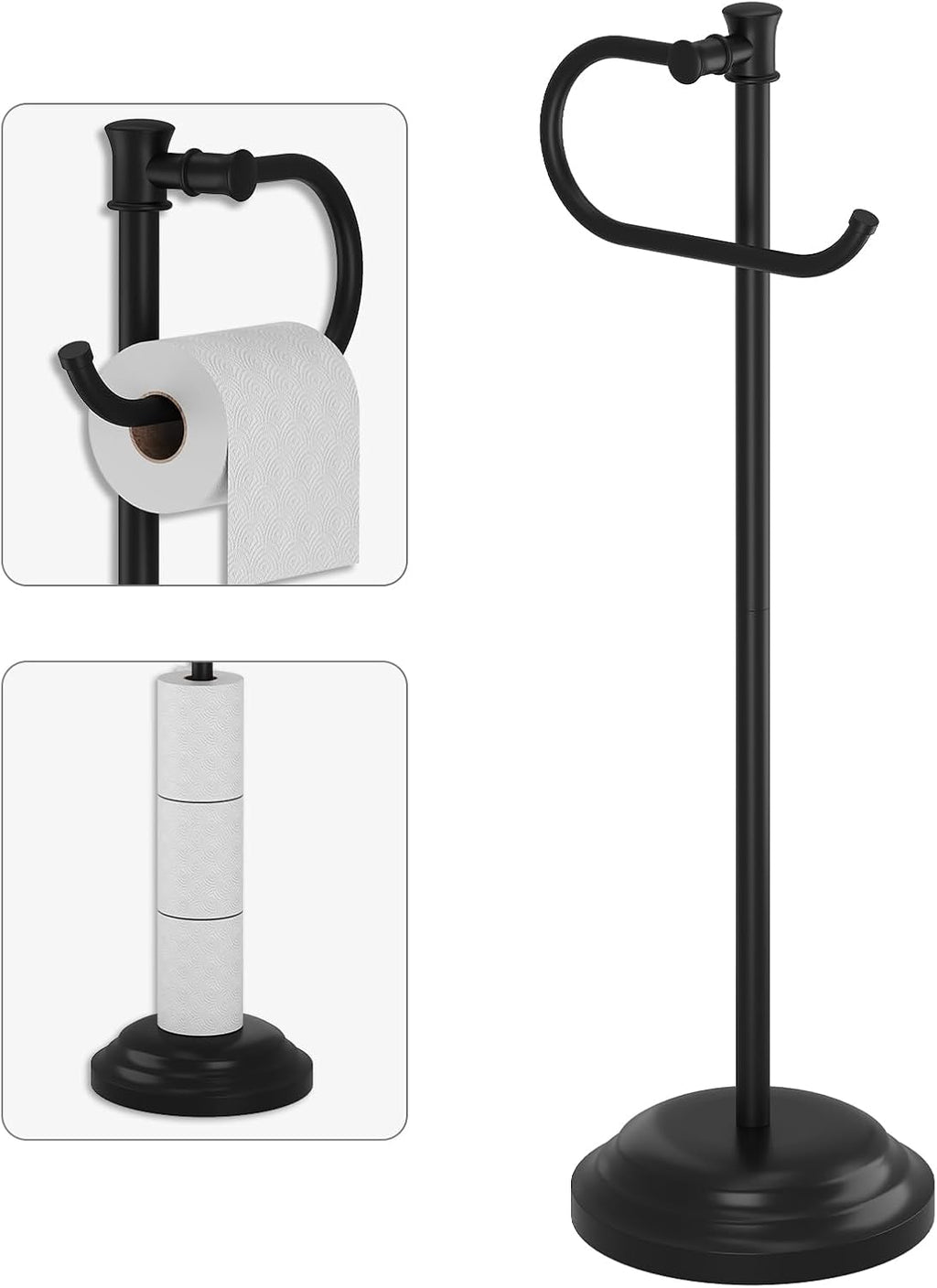 Black Freestanding Bathroom Toilet Paper Holder Stand