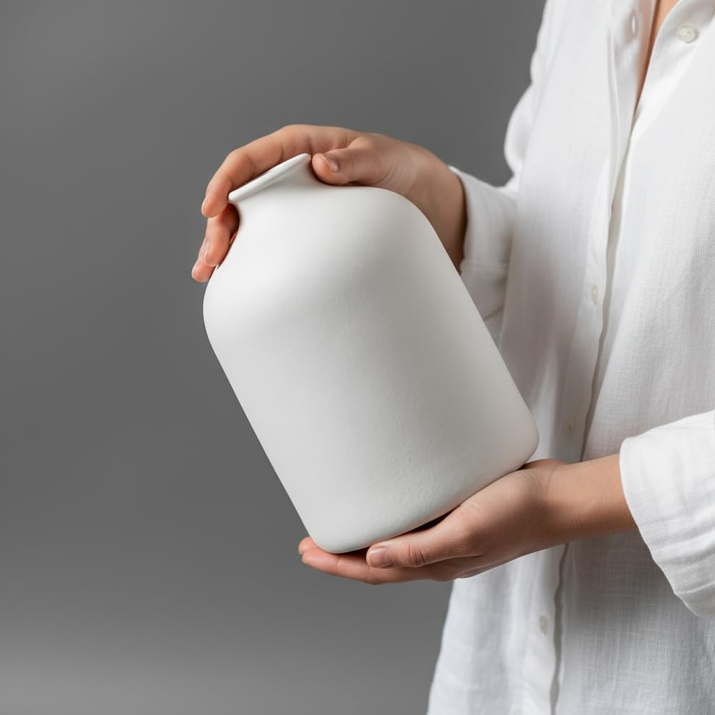 White Matte Textured Ceramic Decor Vase