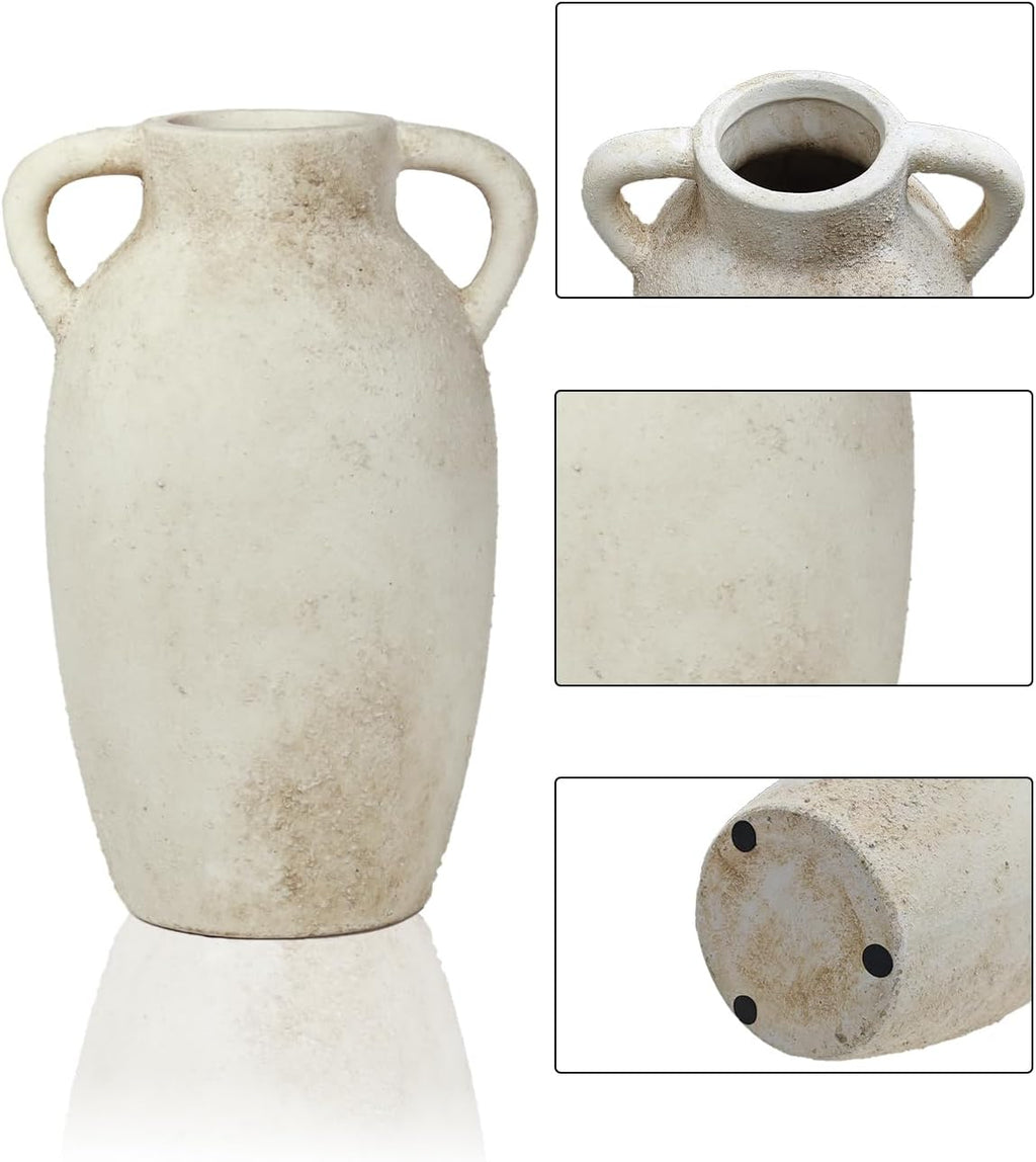 Beige Farmhouse Ceramic Vase With Handles