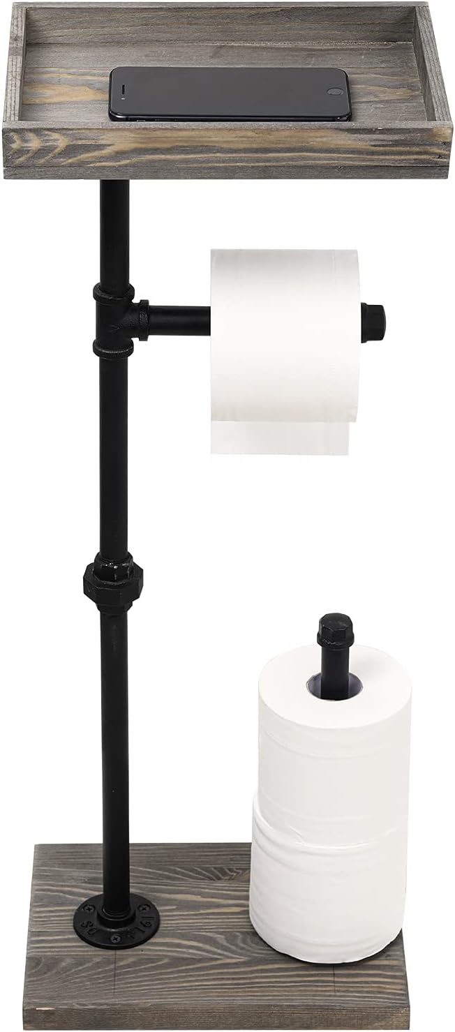 Rustic Wood Toilet Paper Holder Stand