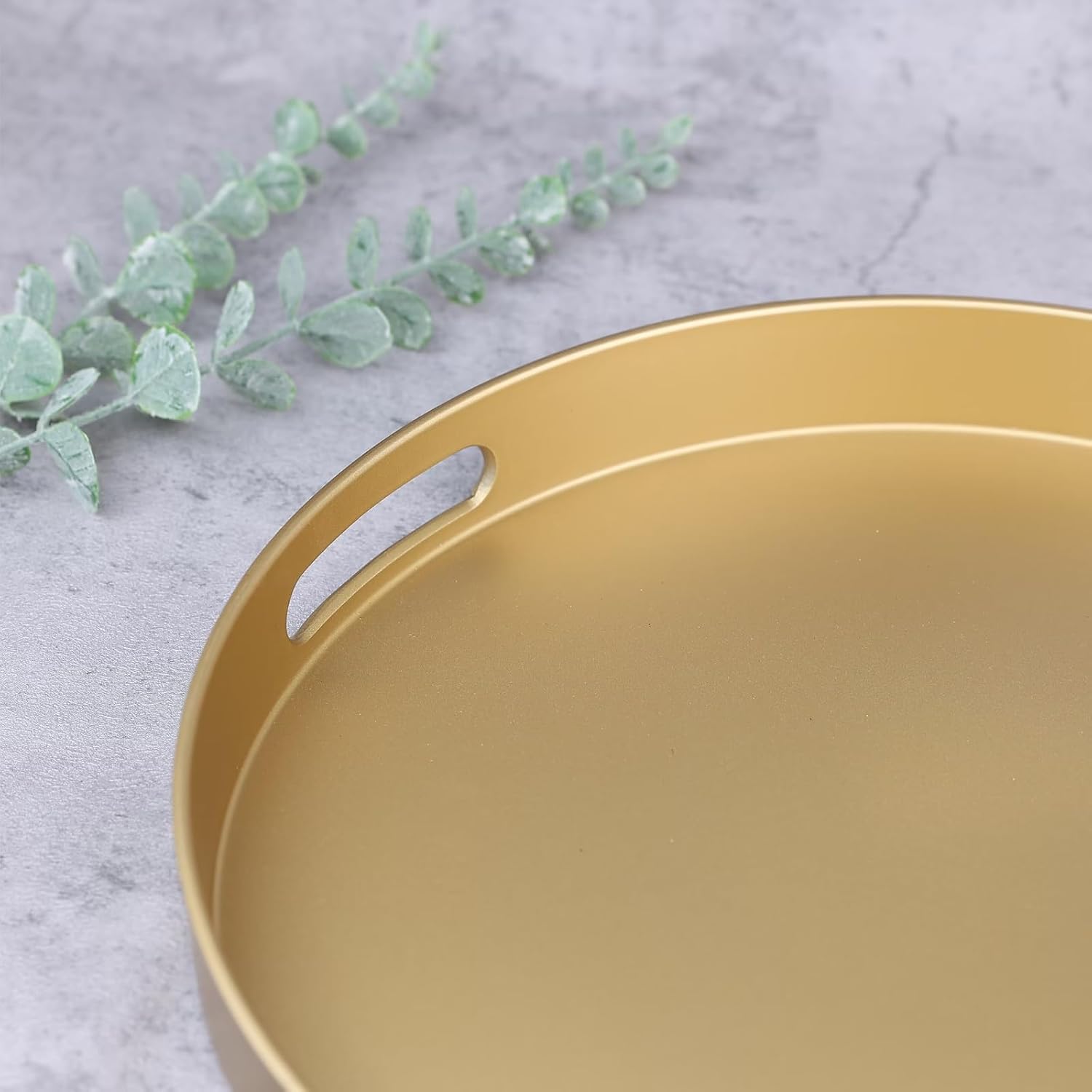 Round Gold Decorative Serving Tray With Handles