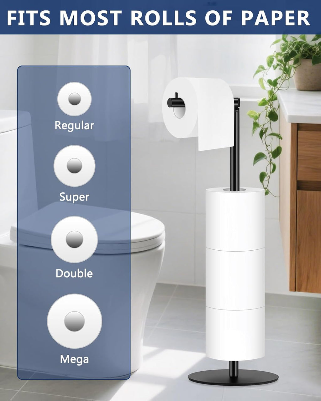 Black Freestanding Toilet Paper Holder With Shelf