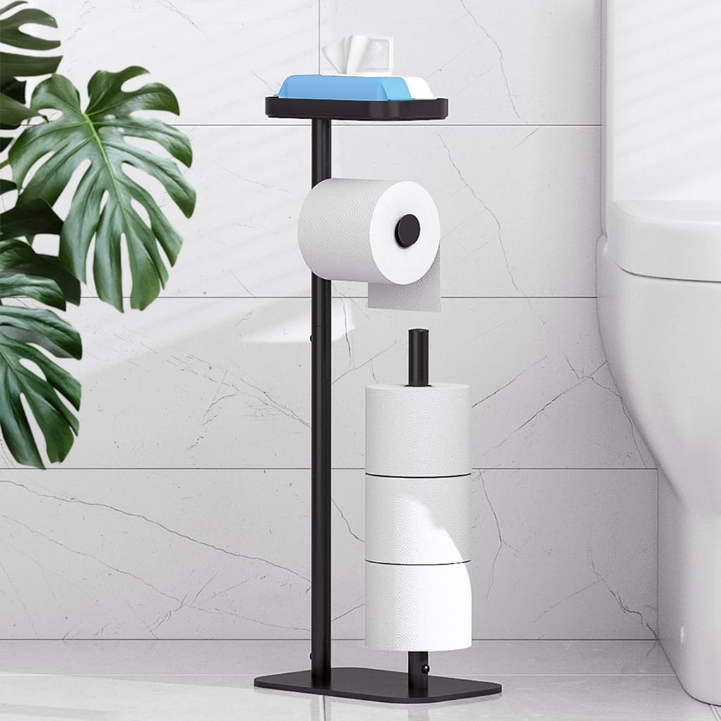 Black Metal Freestanding Toilet Paper Holder Stand