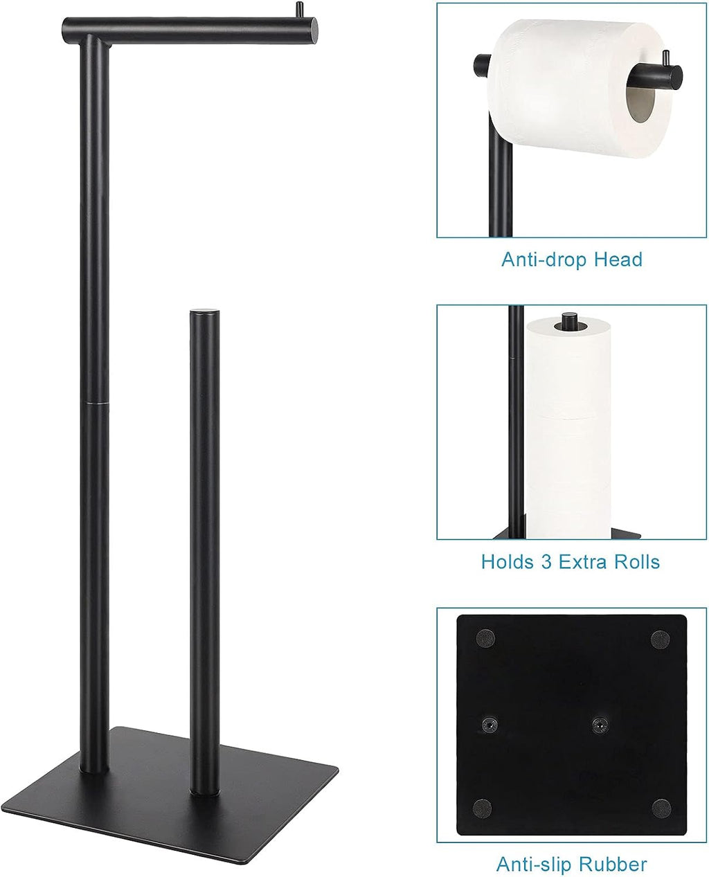 Black Metal Freestanding Toilet Paper Holder Stand