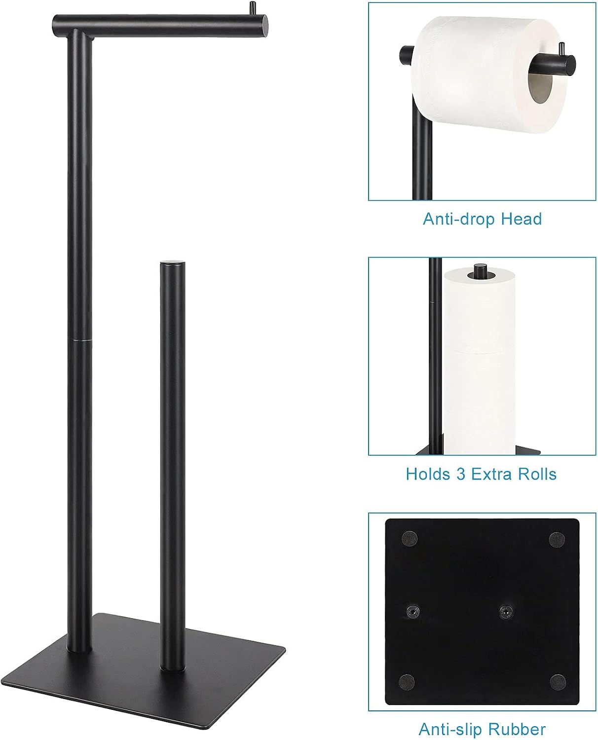 Black Metal Freestanding Toilet Paper Holder Stand