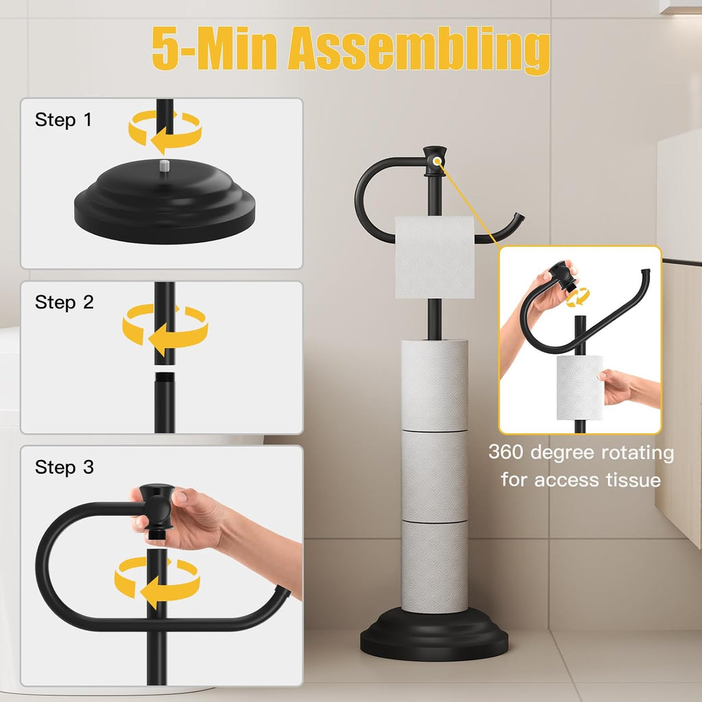 Black Freestanding Bathroom Toilet Paper Holder Stand