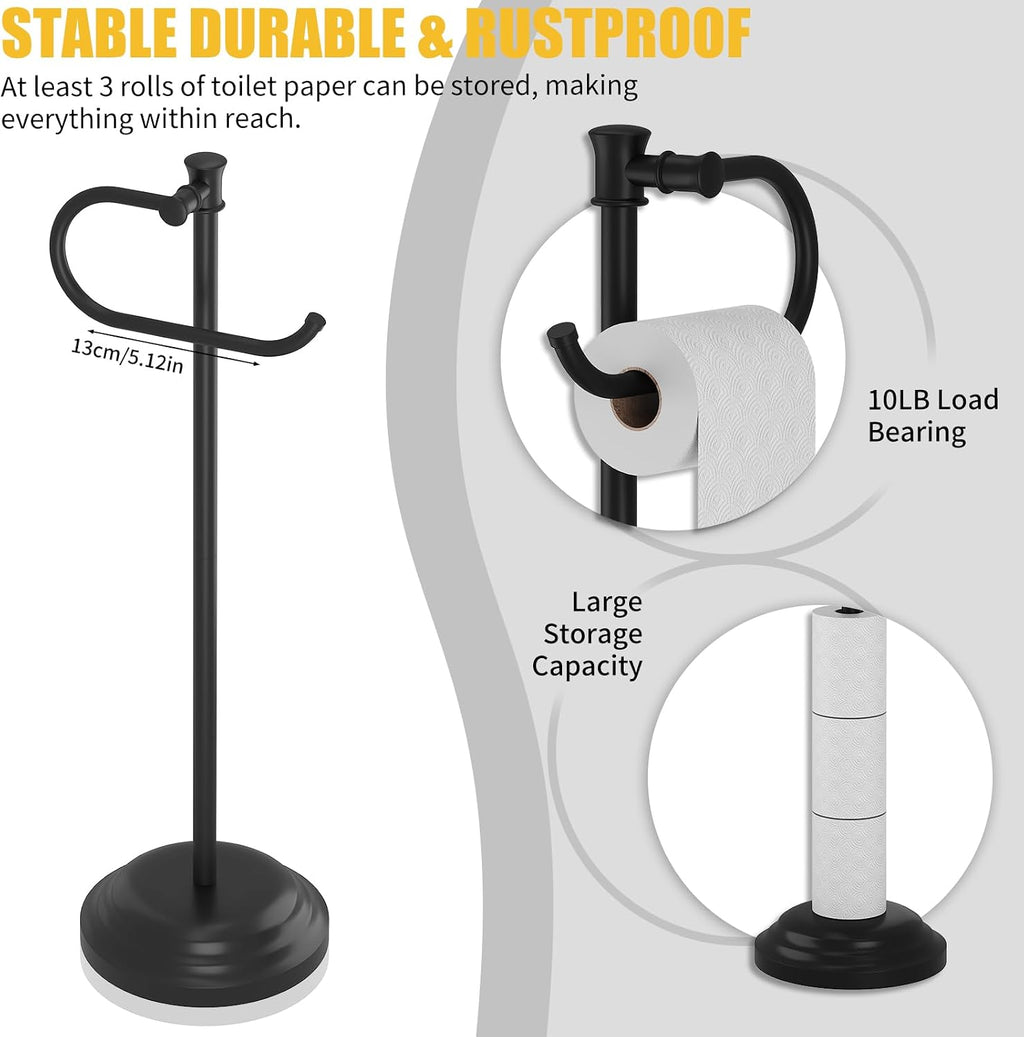 Black Freestanding Bathroom Toilet Paper Holder Stand