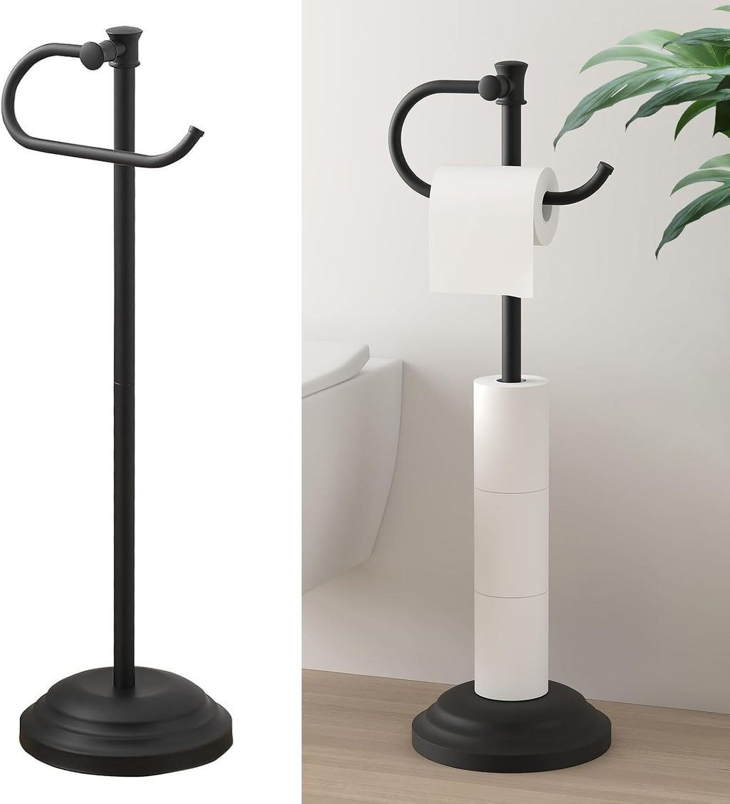 Matte Black Freestanding Toilet Paper Holder Stand