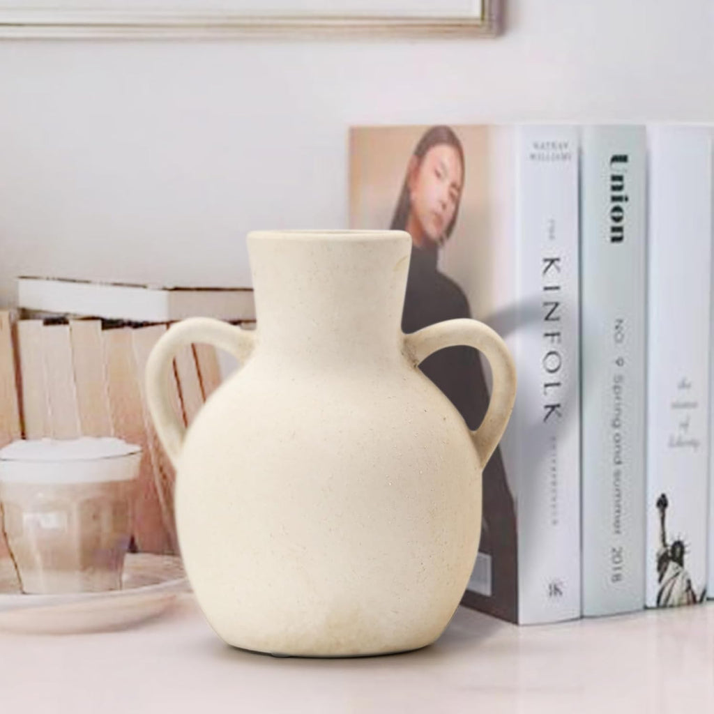 White Ceramic Vase With Decorative Handles