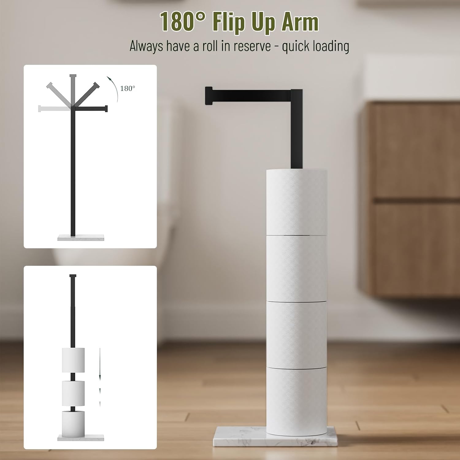 Black Marble Base Toilet Paper Holder Stand