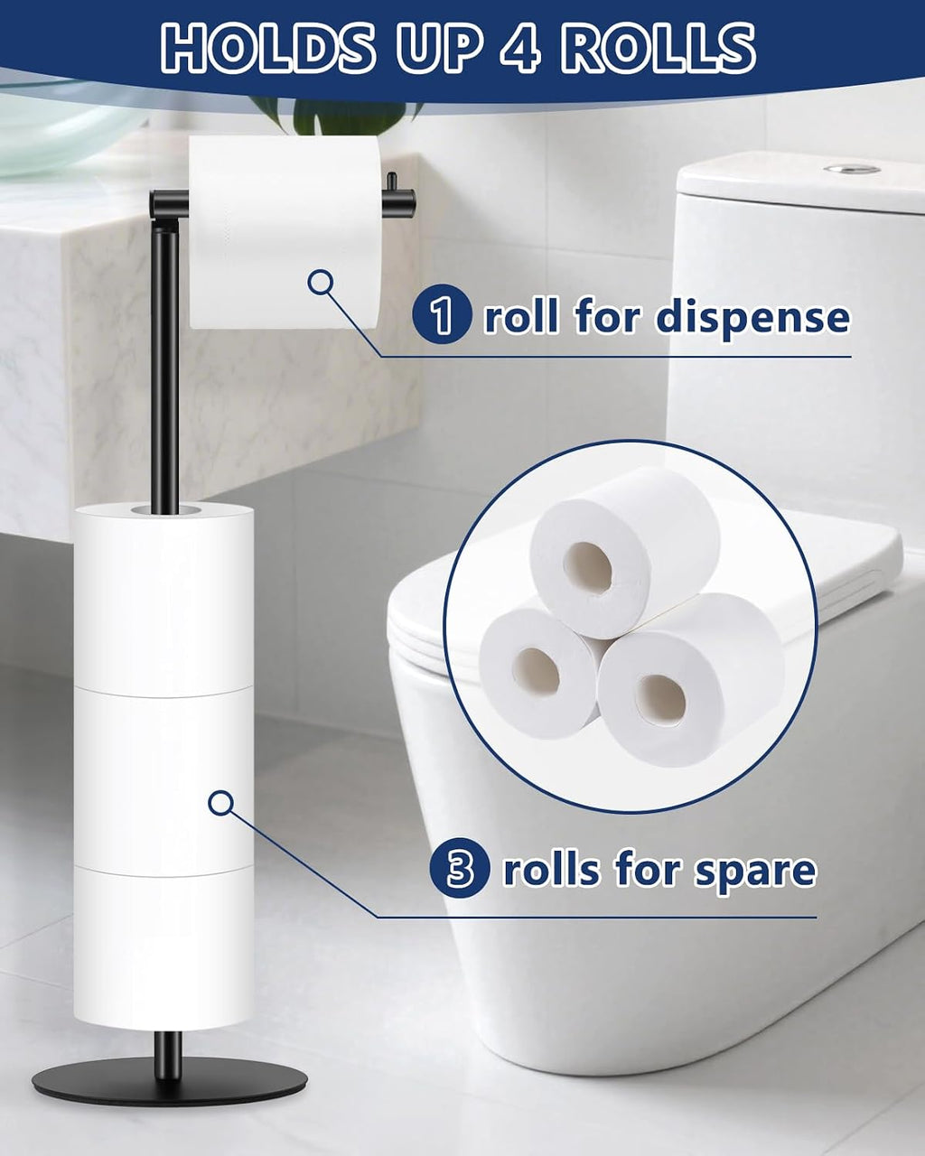 Black Freestanding Toilet Paper Holder With Shelf