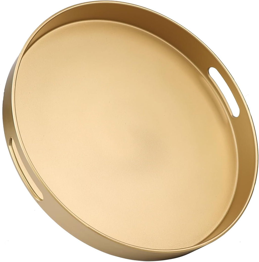 Round Gold Decorative Serving Tray With Handles