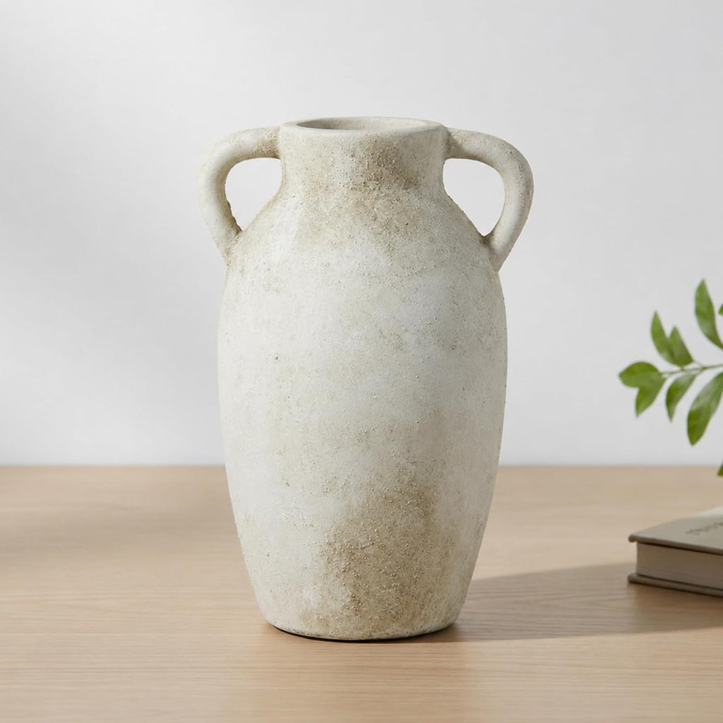 Beige Farmhouse Ceramic Vase With Handles