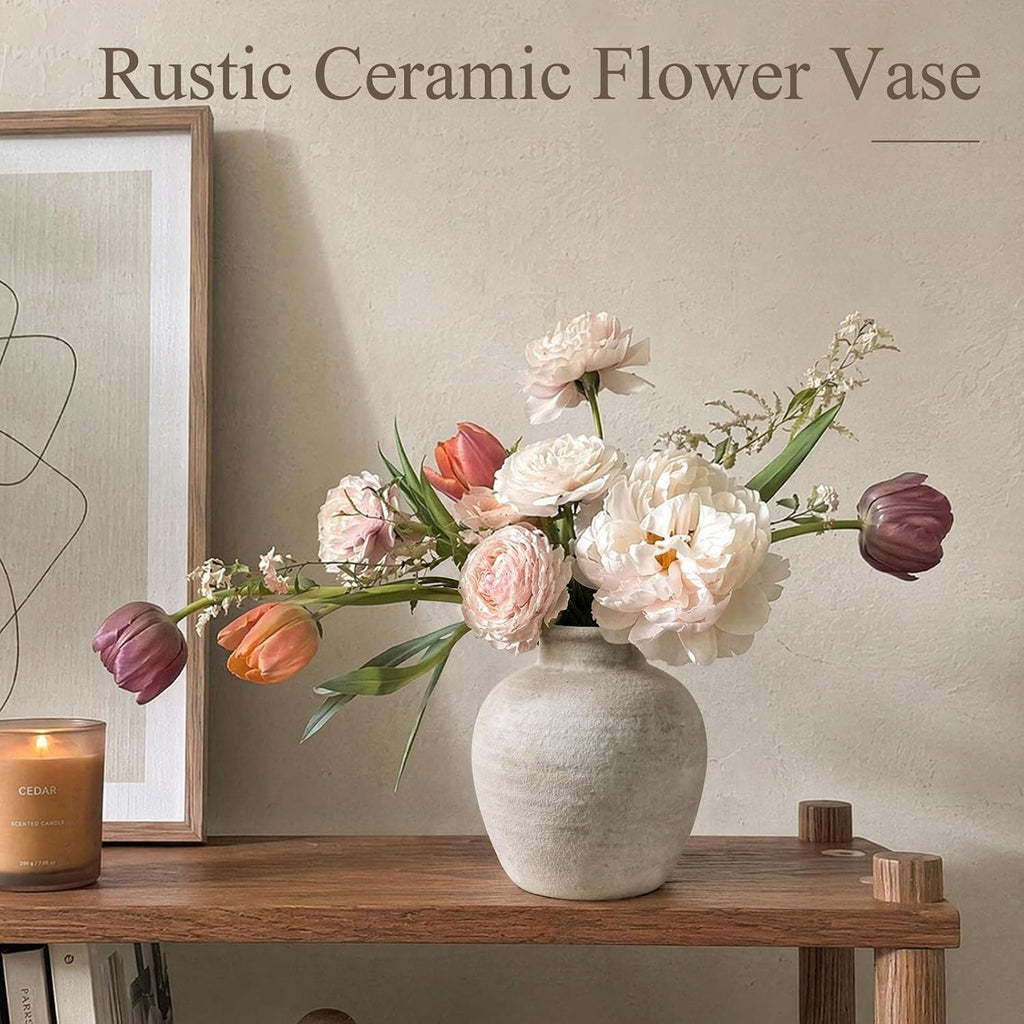 Beige Wabi‑Sabi Textured Ceramic Flower Vase