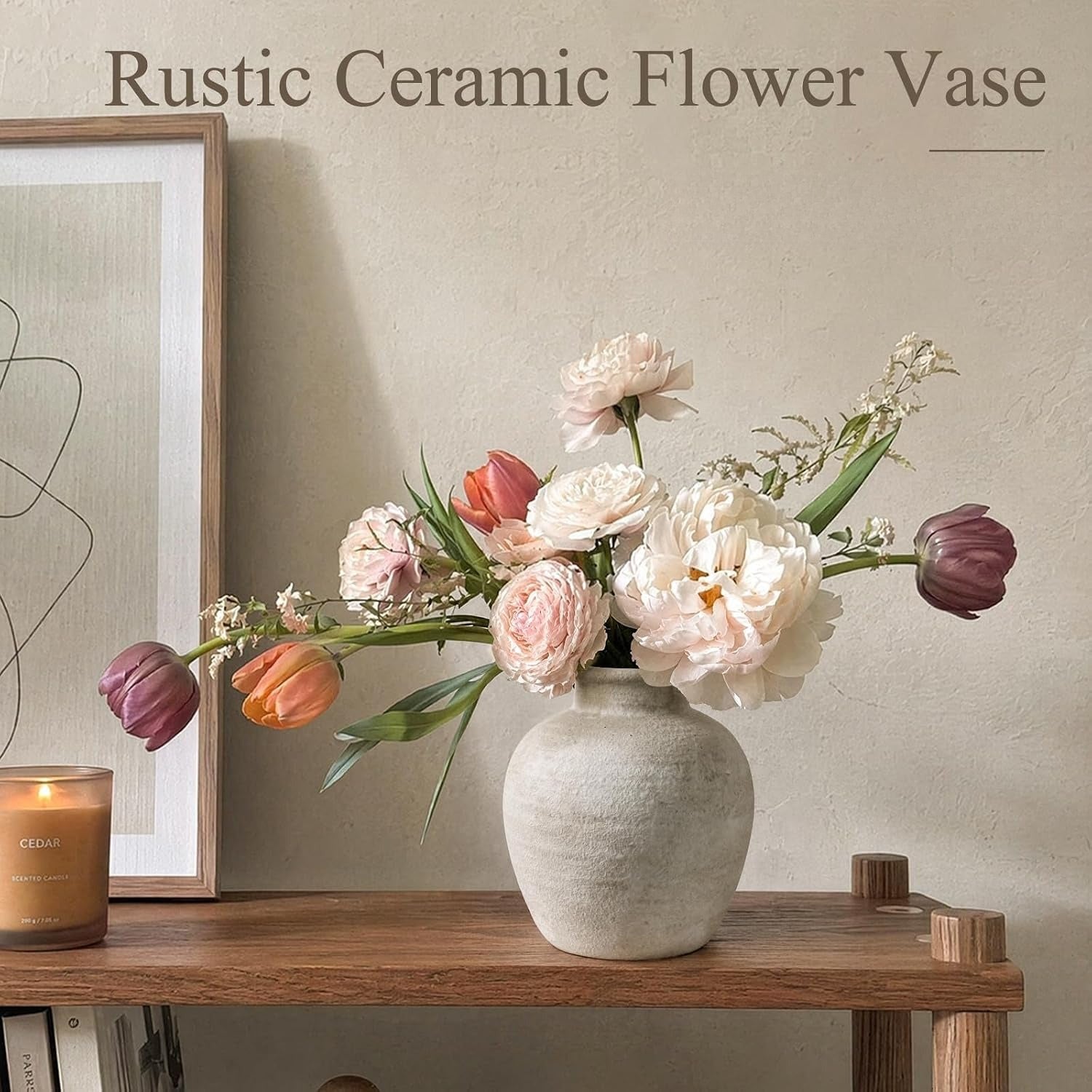 Beige Wabi‑Sabi Textured Ceramic Flower Vase
