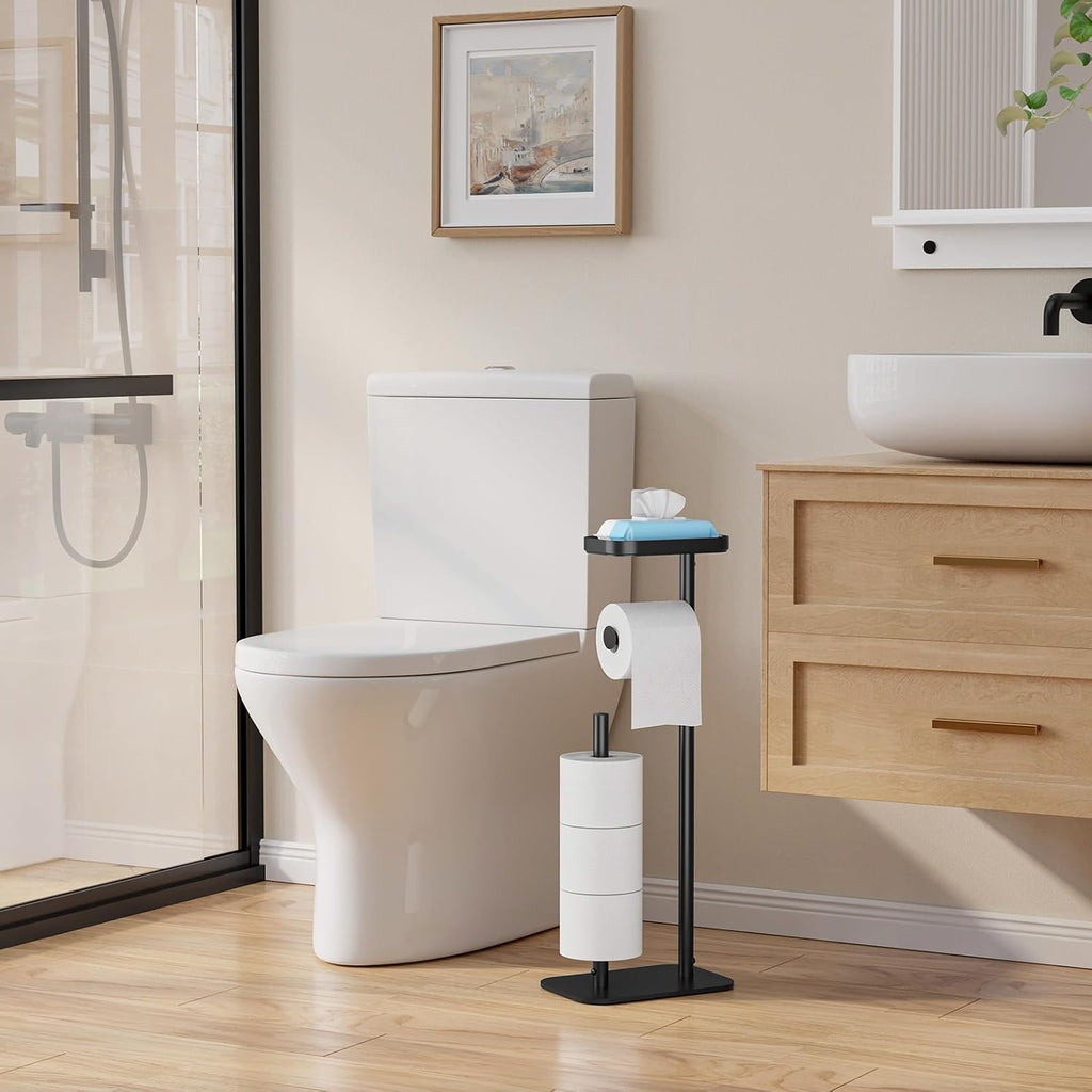 Black Metal Freestanding Toilet Paper Holder Stand