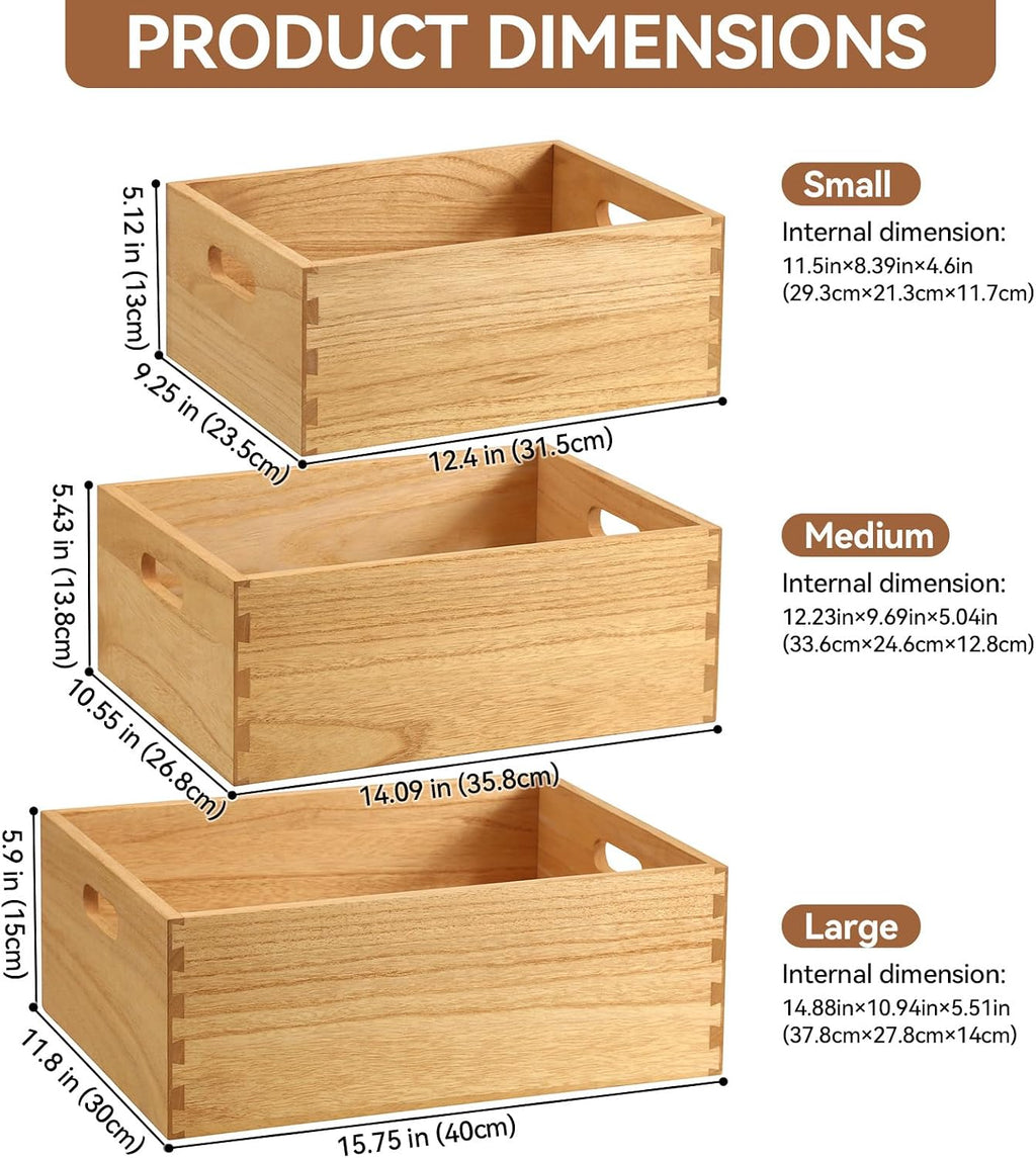 Nesting Wooden Storage Crate Set With Handles