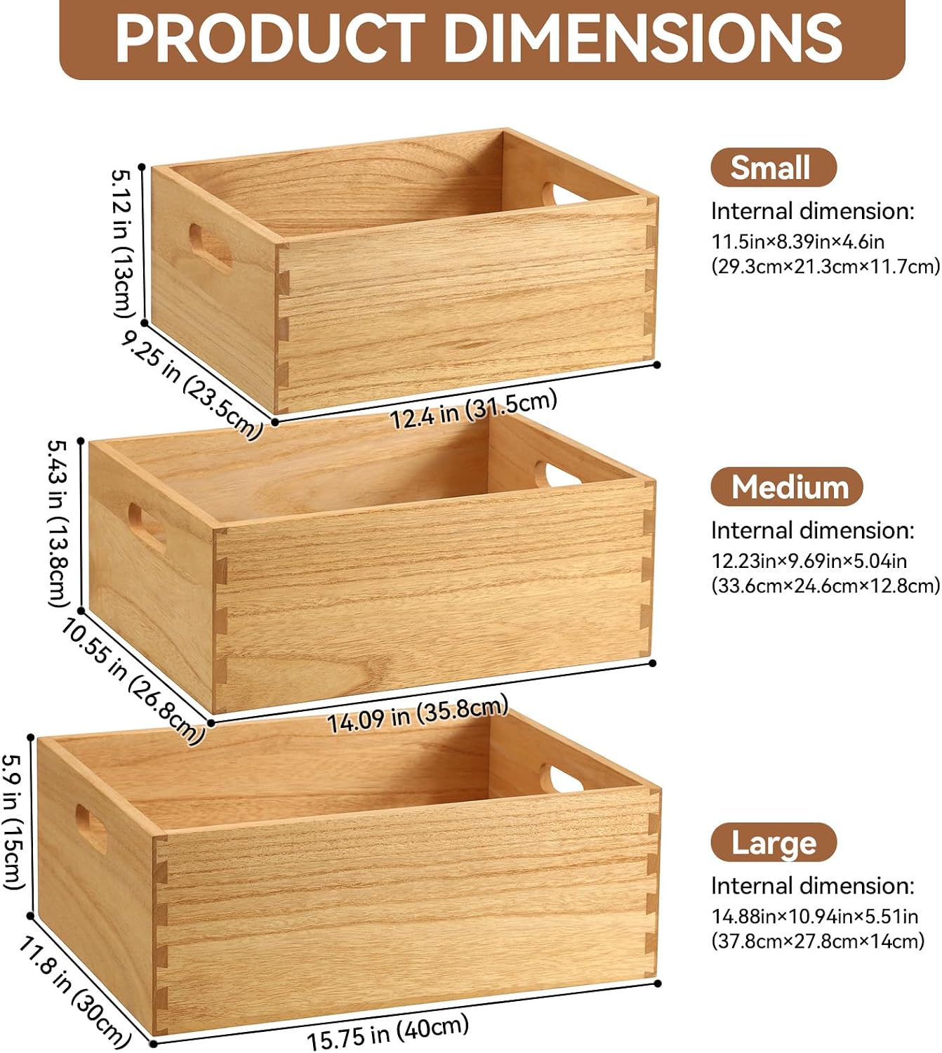Nesting Wooden Storage Crate Set With Handles