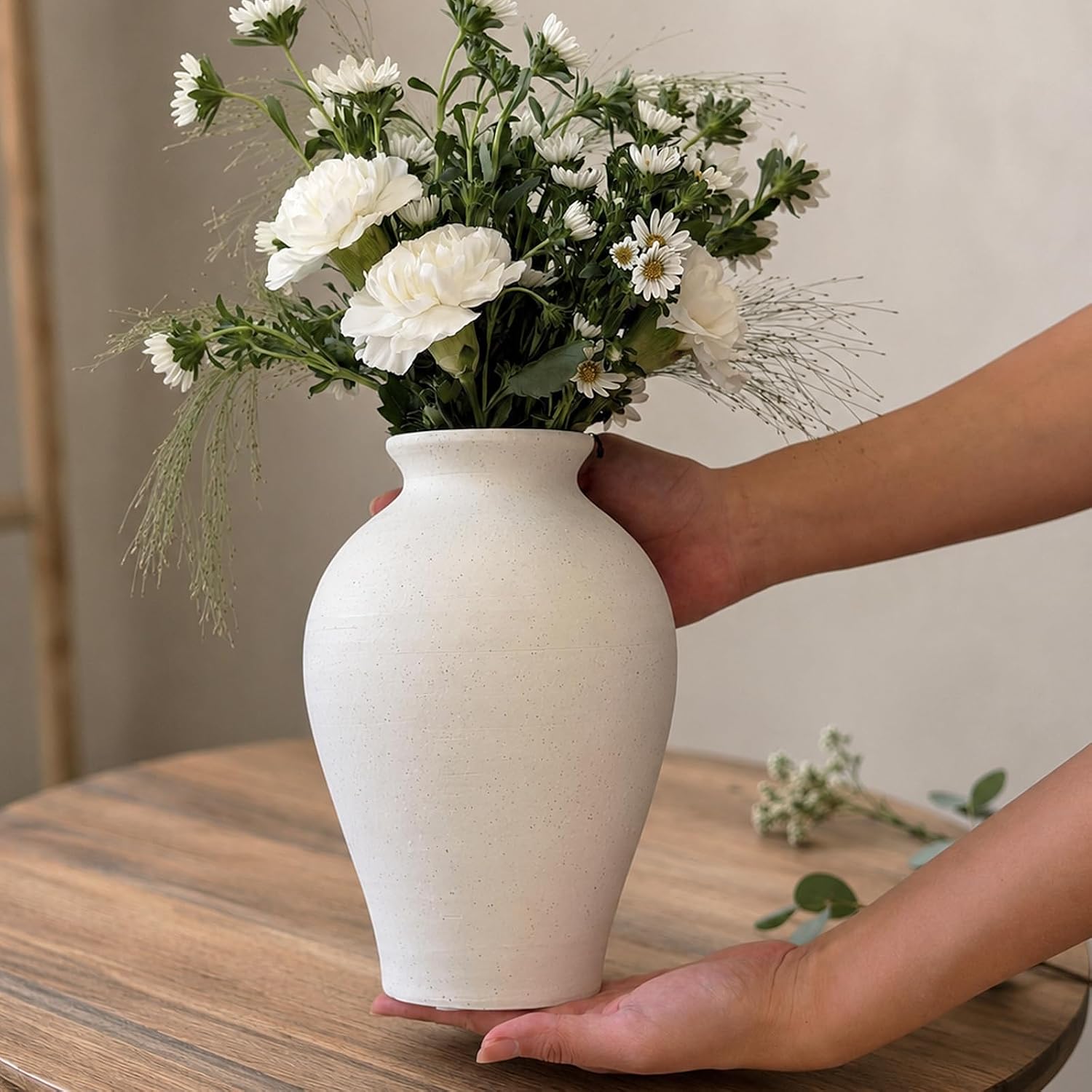 White Rustic Farmhouse Ceramic Flower Vase