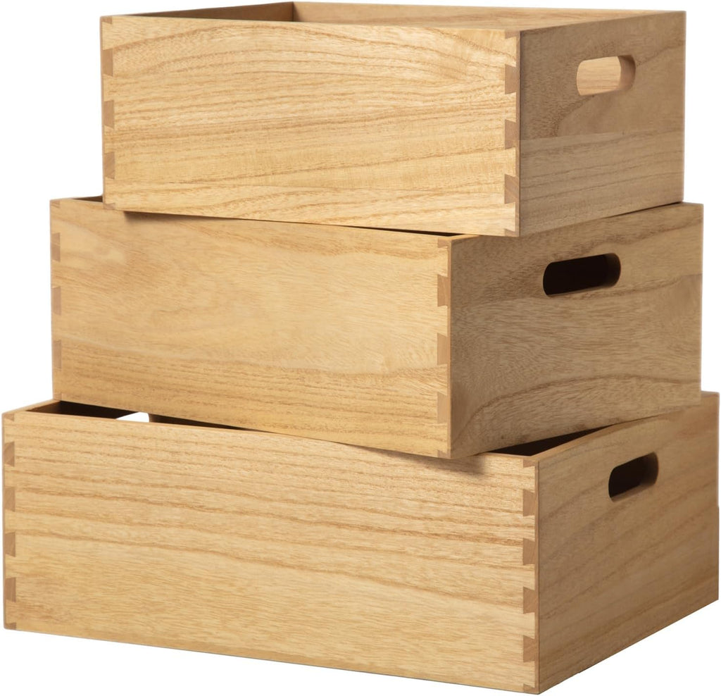 Nesting Wooden Storage Crate Set With Handles