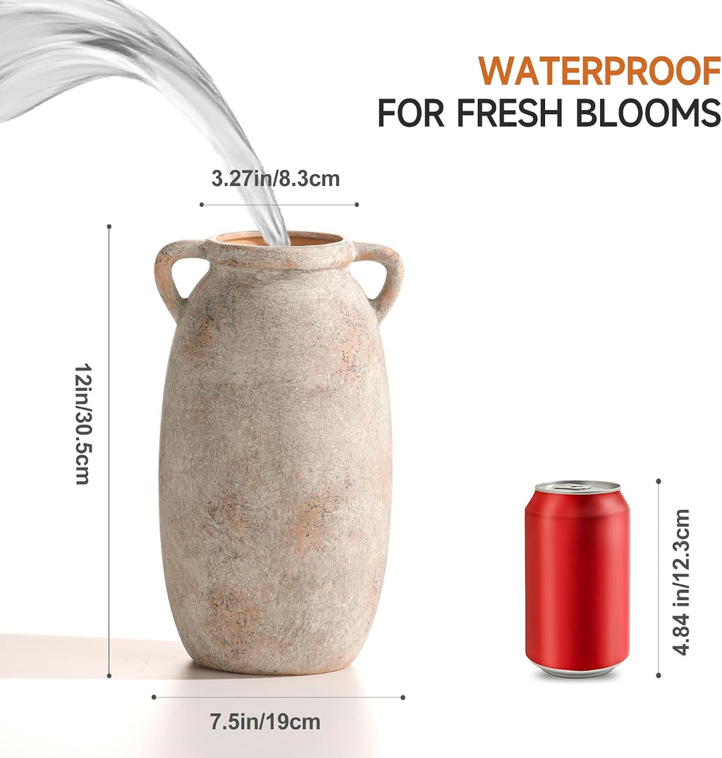 Tall Rustic Terracotta Ceramic Flower Vase