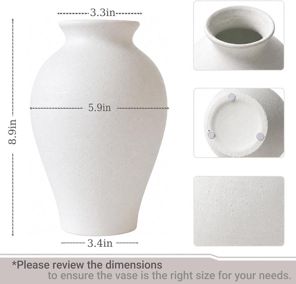 White Rustic Farmhouse Ceramic Flower Vase