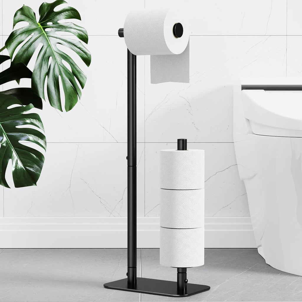Black Freestanding Bathroom Toilet Paper Holder Stand