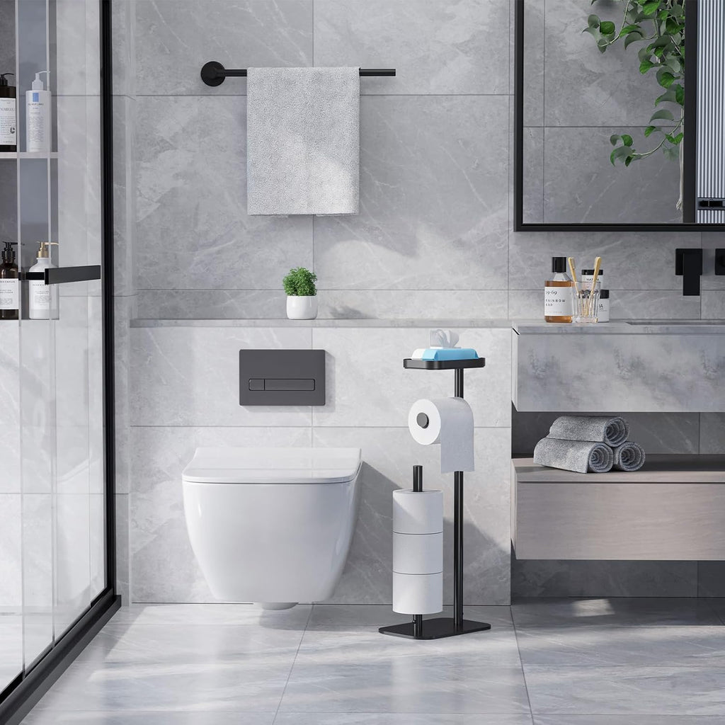 Black Metal Freestanding Toilet Paper Holder Stand