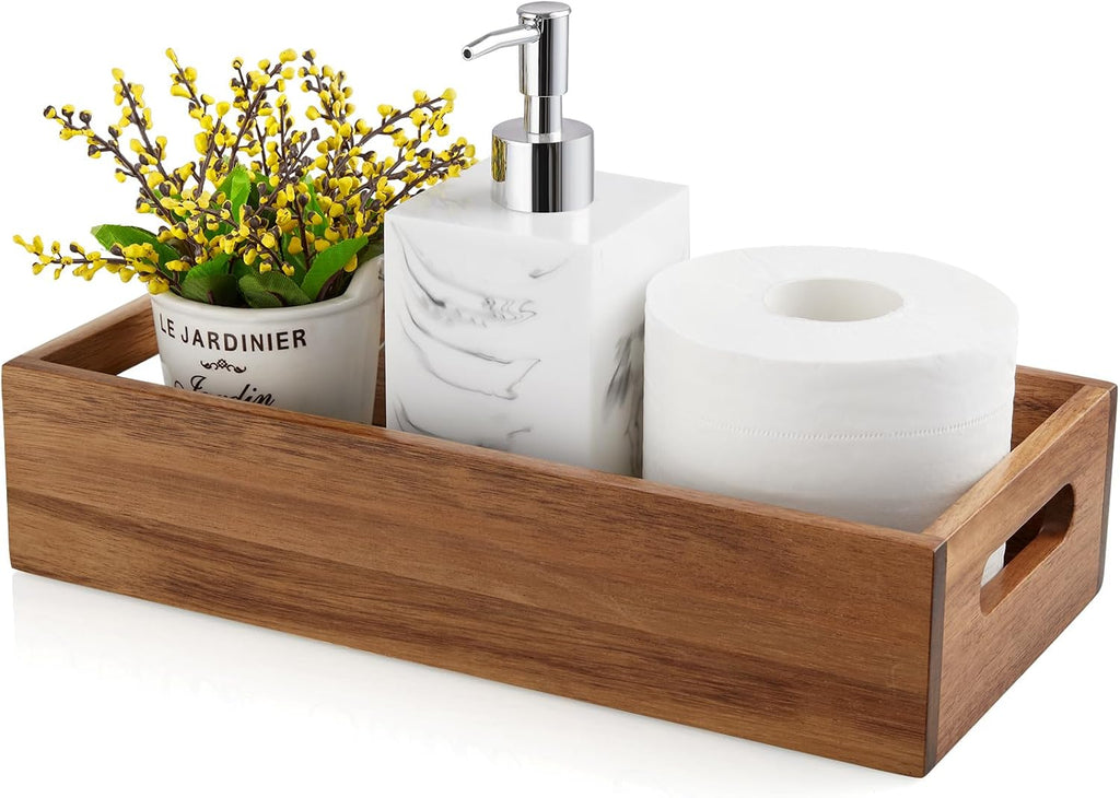 Acacia Wood Bathroom Storage Organizer Basket