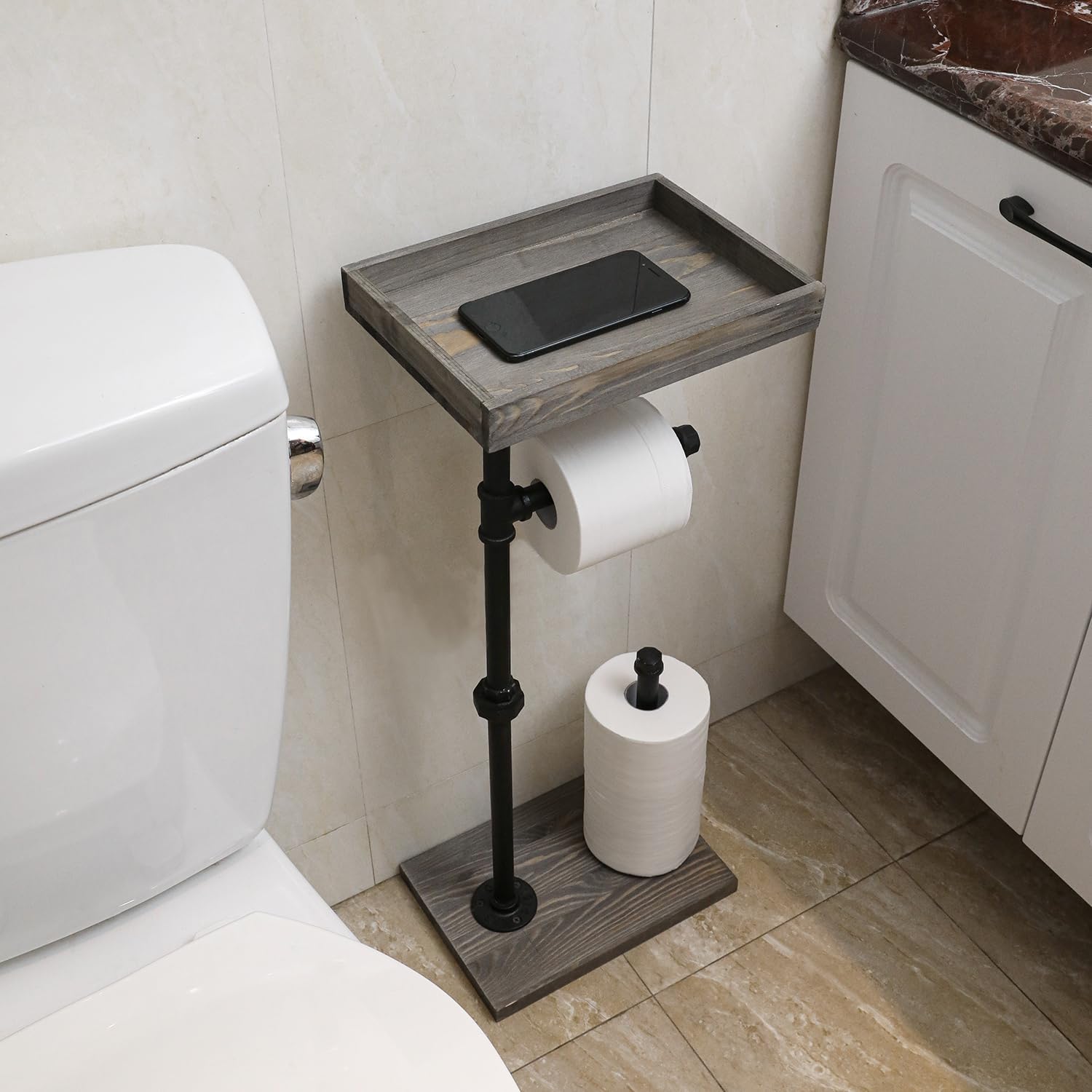 Rustic Wood Toilet Paper Holder Stand