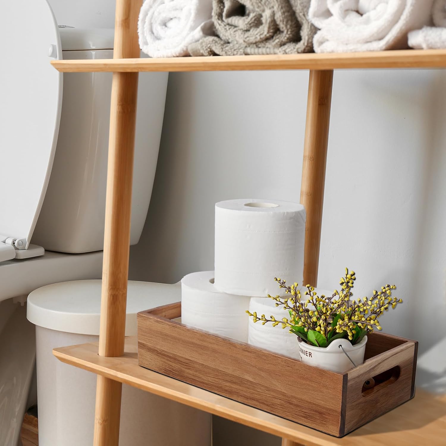Acacia Wood Bathroom Storage Organizer Basket