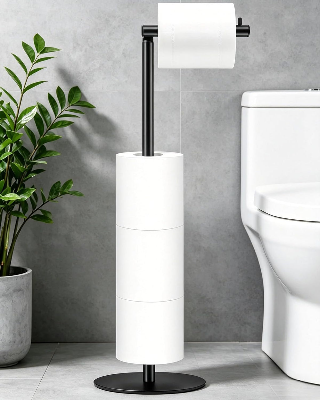 Black Freestanding Toilet Paper Holder With Shelf