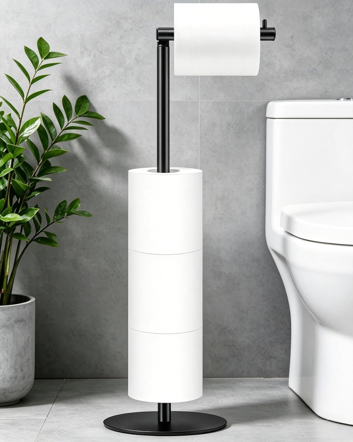 Black Freestanding Toilet Paper Holder With Shelf