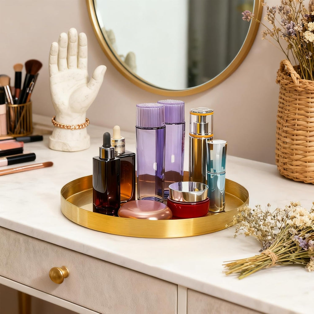 Round Gold Metal Decorative Vanity Tray