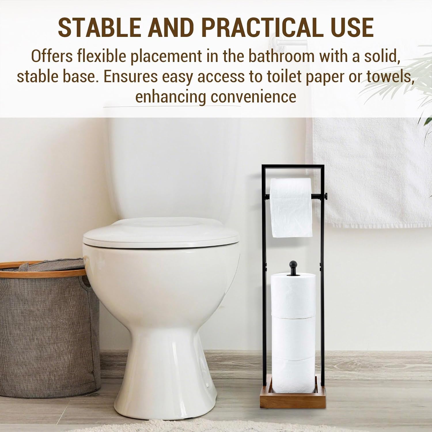 Black Metal Freestanding Toilet Paper Holder Stand