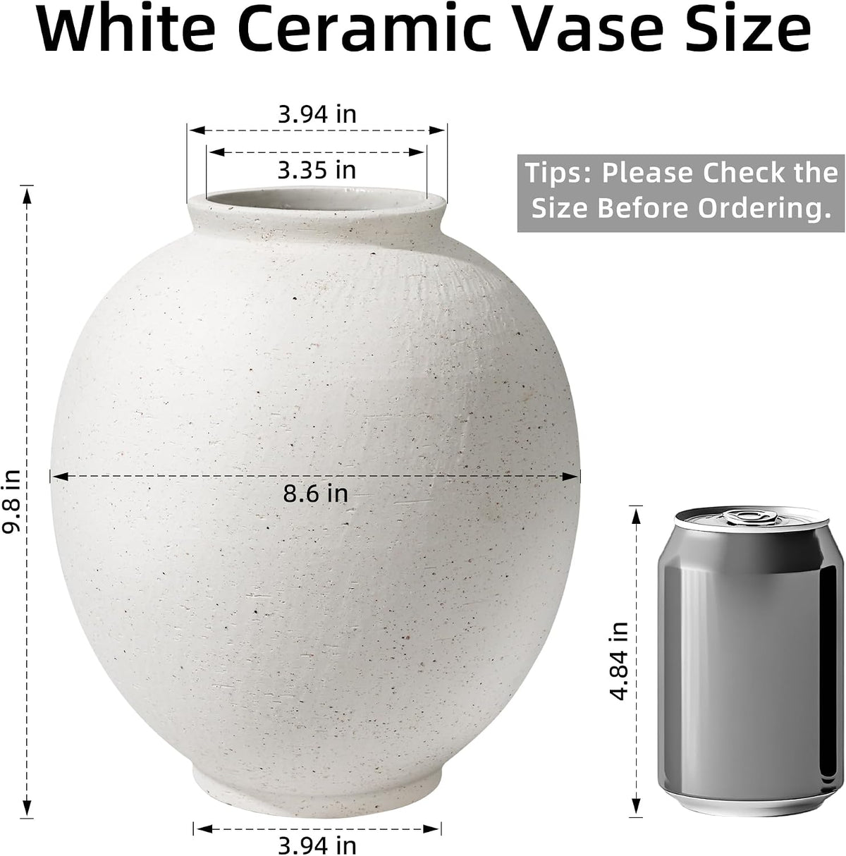 White Rustic Farmhouse Ceramic Flower Vase