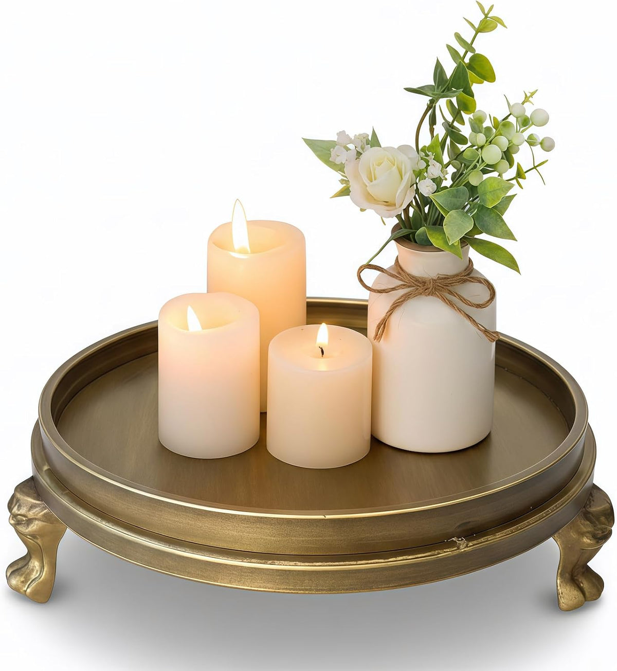 Round Vintage Brass Decorative Tray With Feet