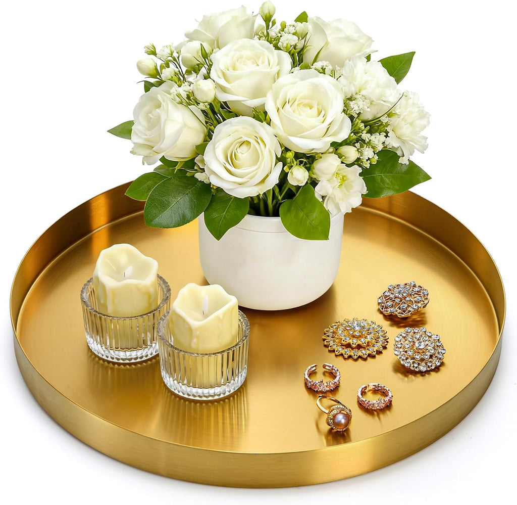 Round Gold Metal Decorative Vanity Tray