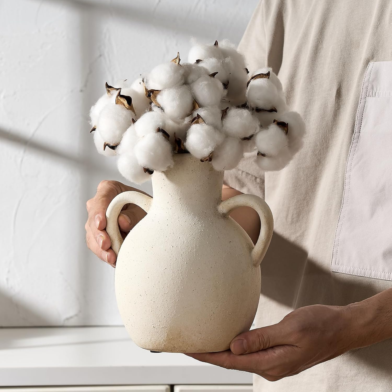 White Ceramic Vase With Decorative Handles