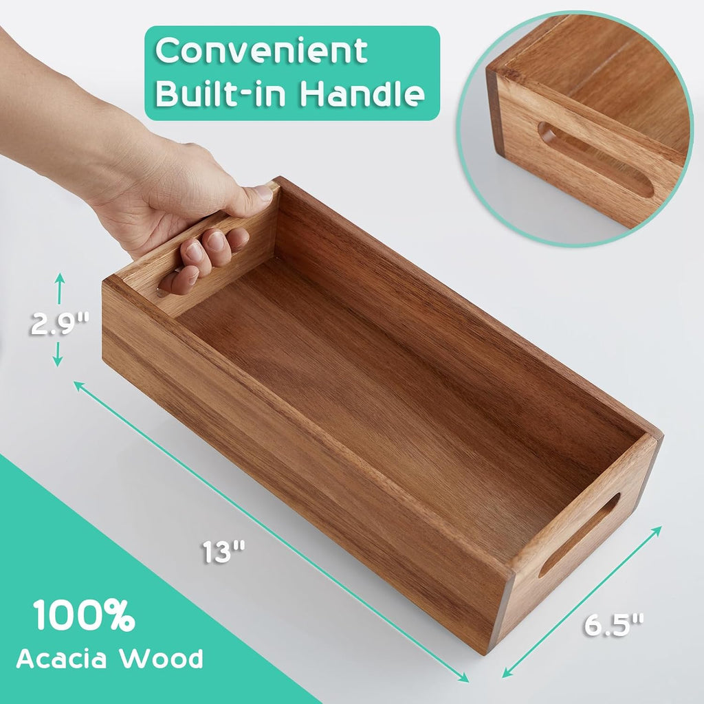 Acacia Wood Bathroom Storage Organizer Basket