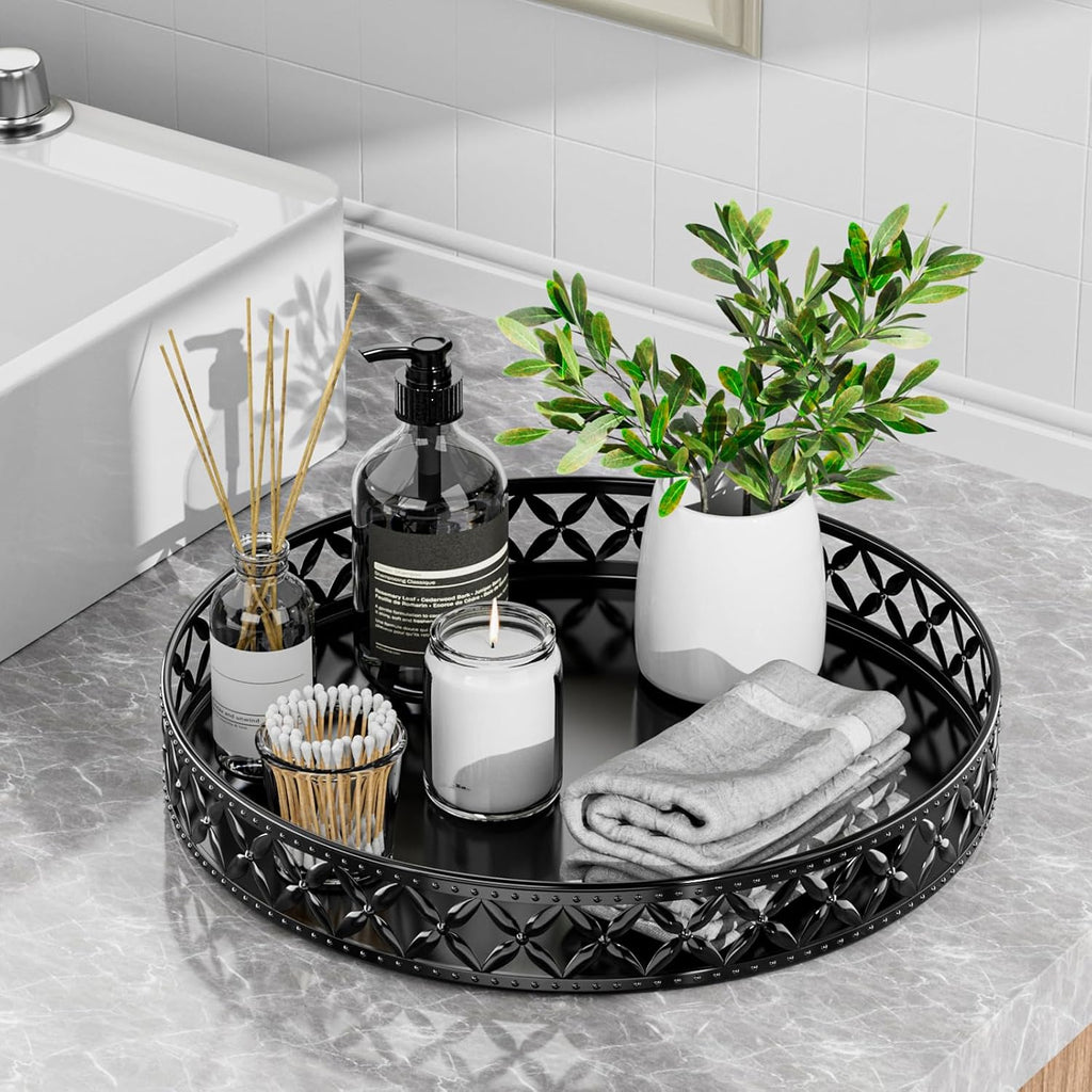 Round Black Decorative Vanity Serving Tray