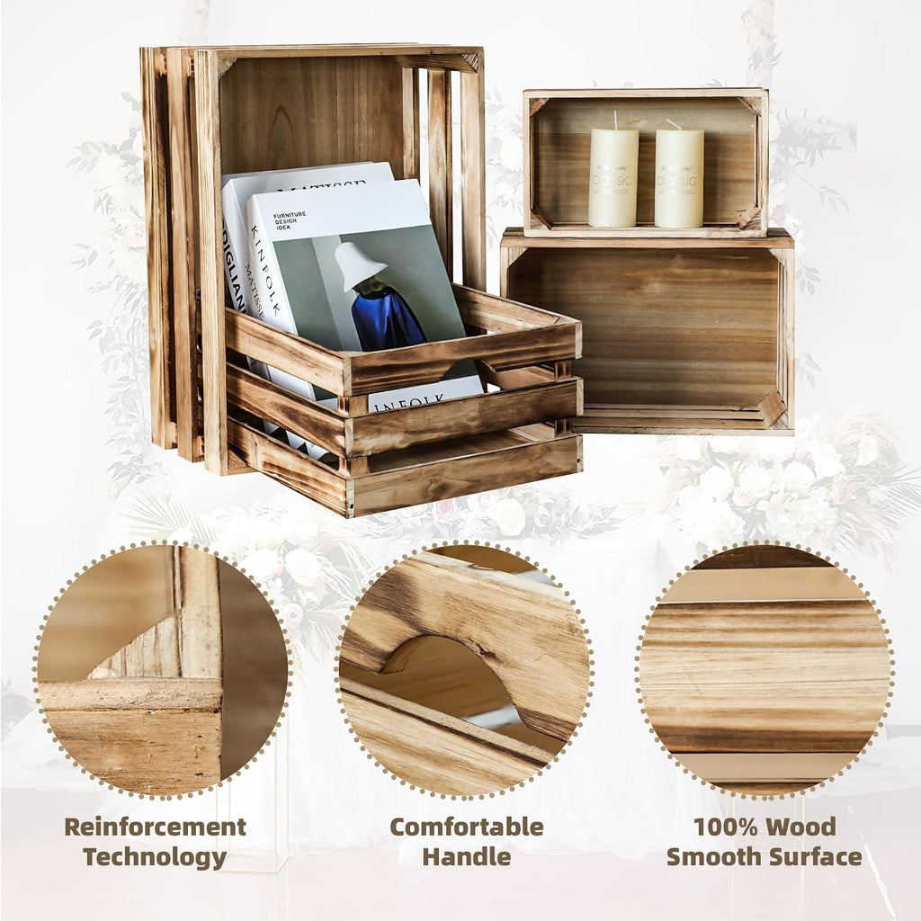 Rustic Farmhouse Wooden Storage Crate Set