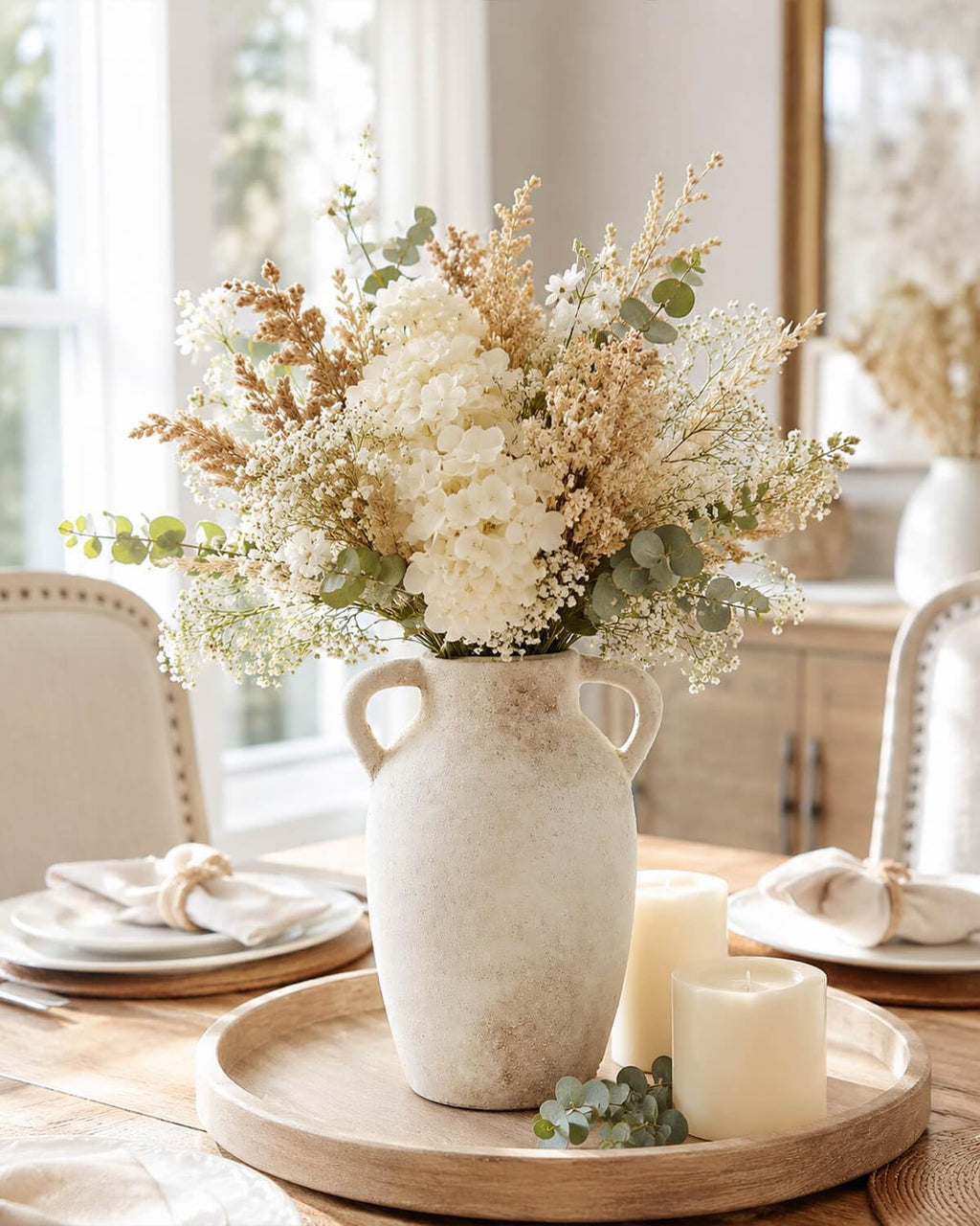 Beige Farmhouse Ceramic Vase With Handles