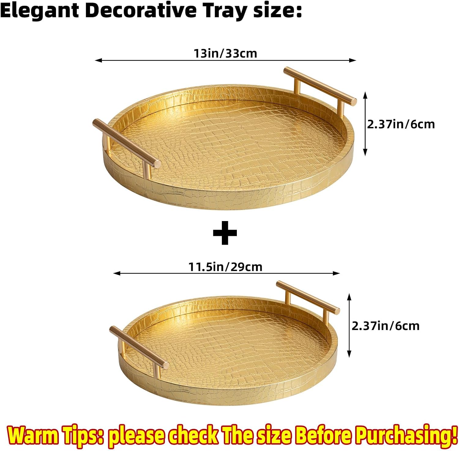 Round Leather Decorative Serving Tray Set