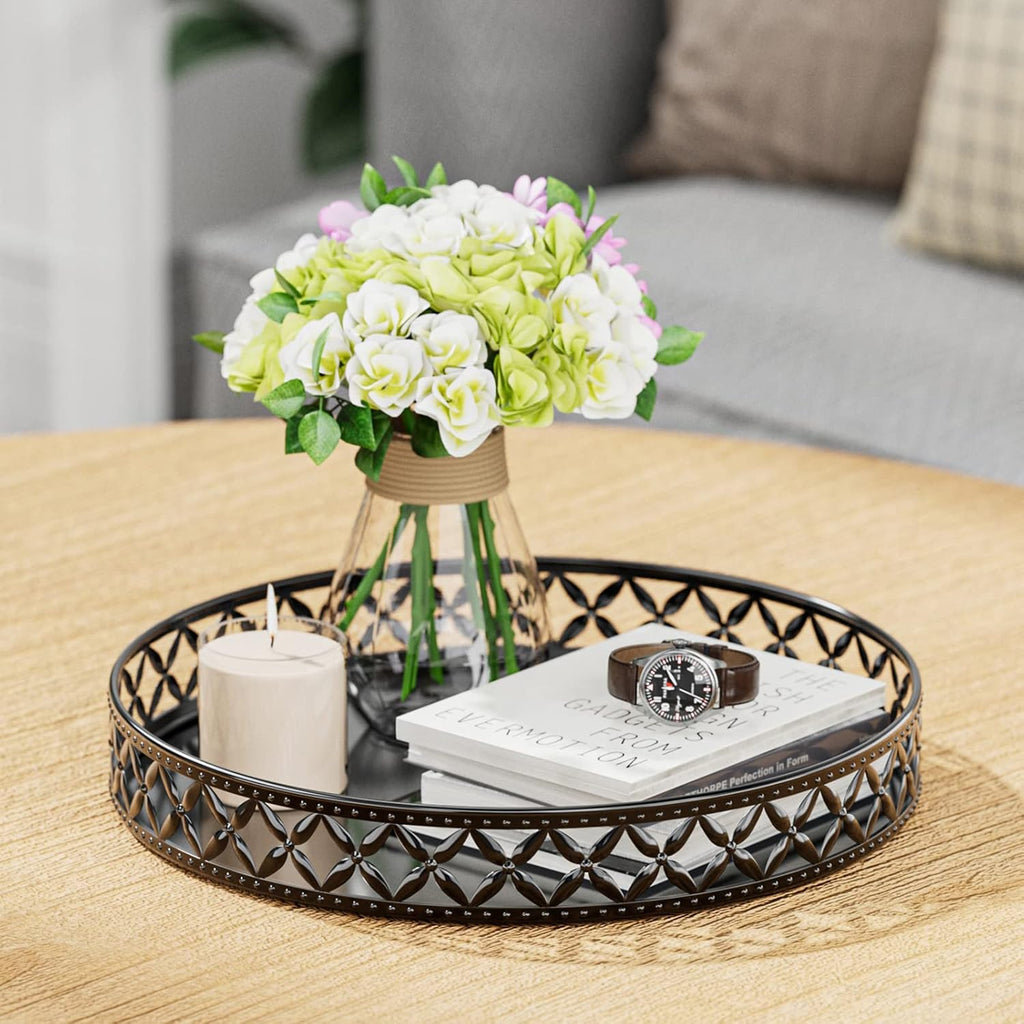 Round Black Decorative Vanity Serving Tray