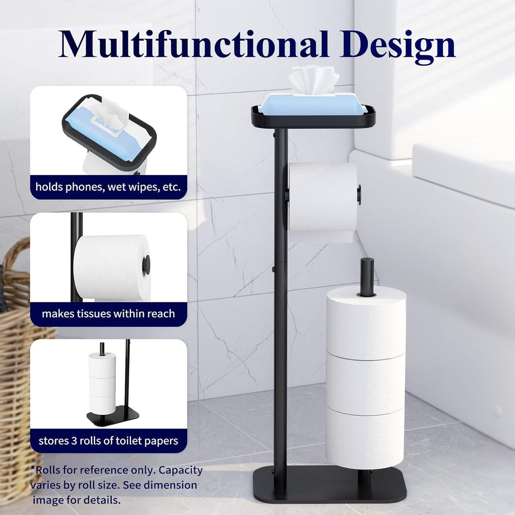 Black Metal Freestanding Toilet Paper Holder Stand
