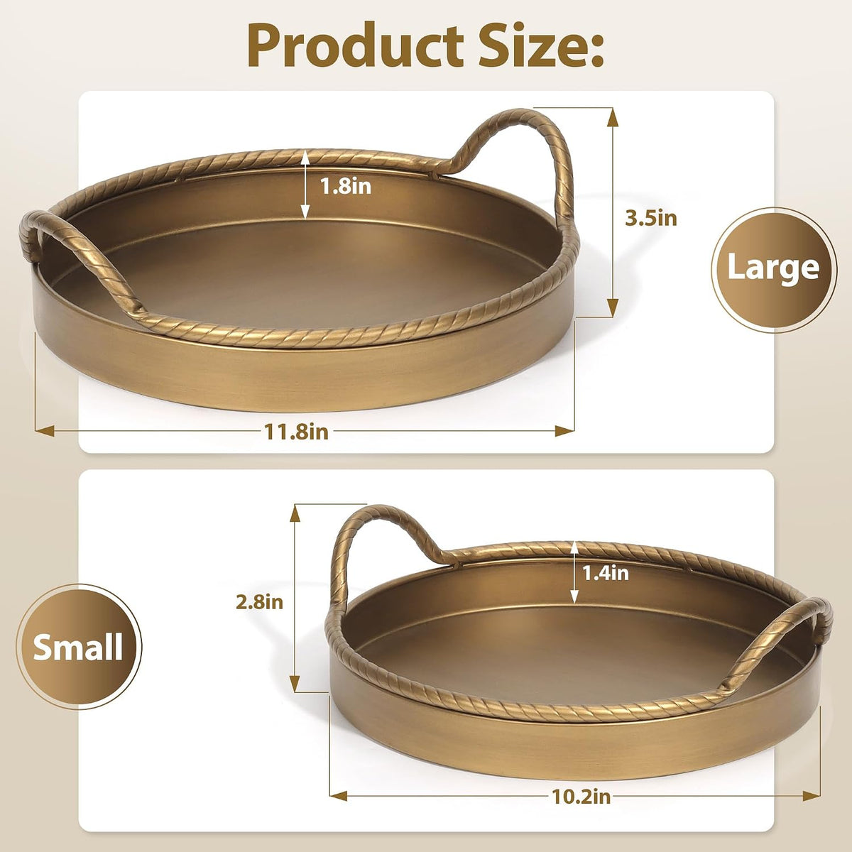 Vintage Gold Round Decorative Tray Set